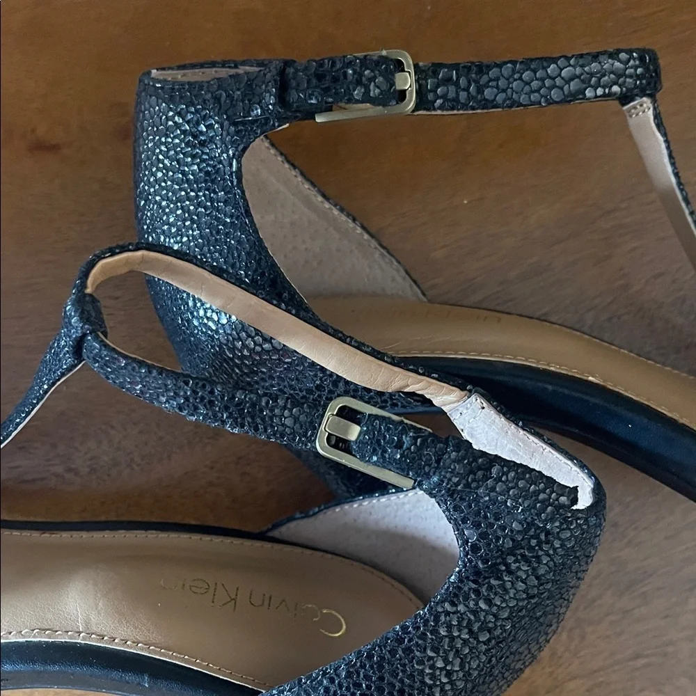 7.5 Calvin Klein Open Toe Elegant Black Strappy Heels